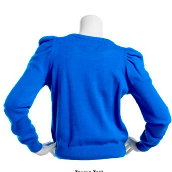 Pink Rose Puff Sleeve & Ribbed Hem Crew Neck Sweater Blue Sz M/L - Picture 2 of 13